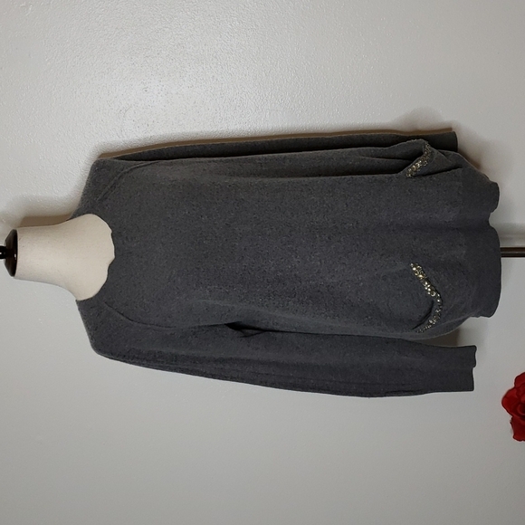 LOFT Ann Taylor Gray Wool Sweater Gold Sequin Pocket Tunic Slouchy Spring Top - Picture 5 of 9